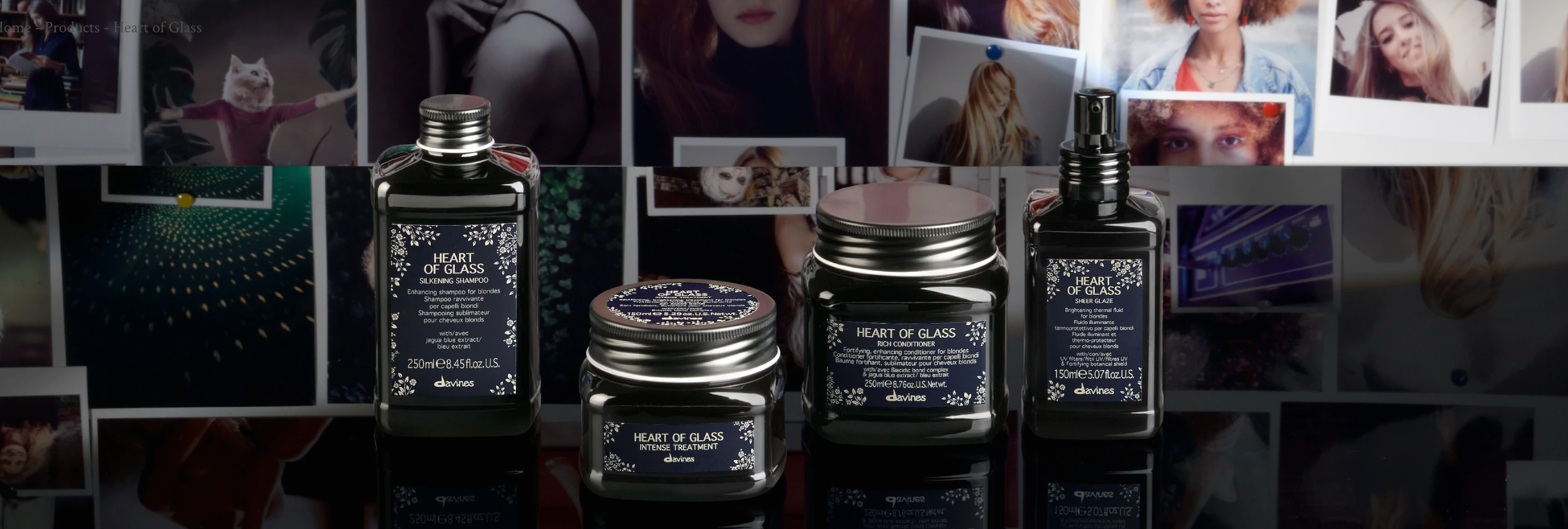 Davines Heart of Glass Collection, containing Shampoo, Conditioner, Treatment and Serum