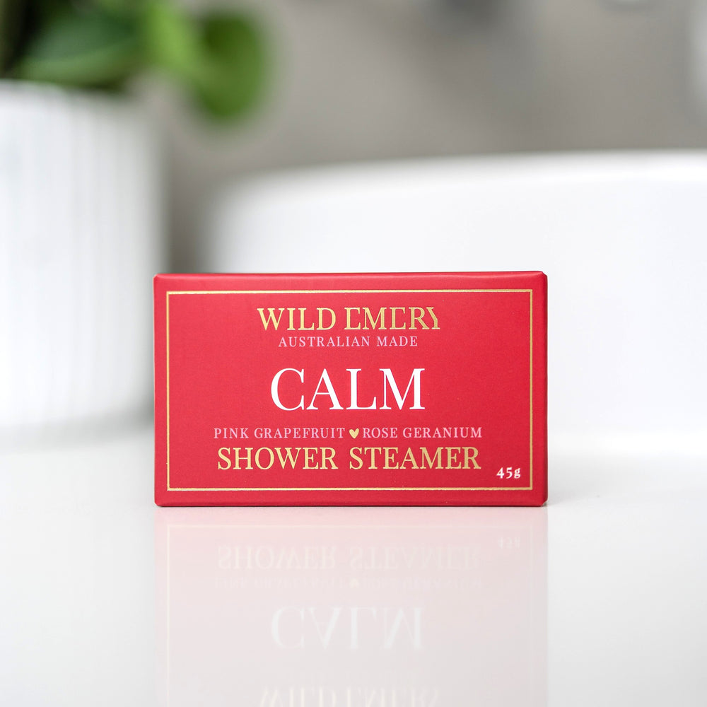 Wild Emery Calm Shower Steamer, pink grapefruit and rose geranium aromatherapy scent