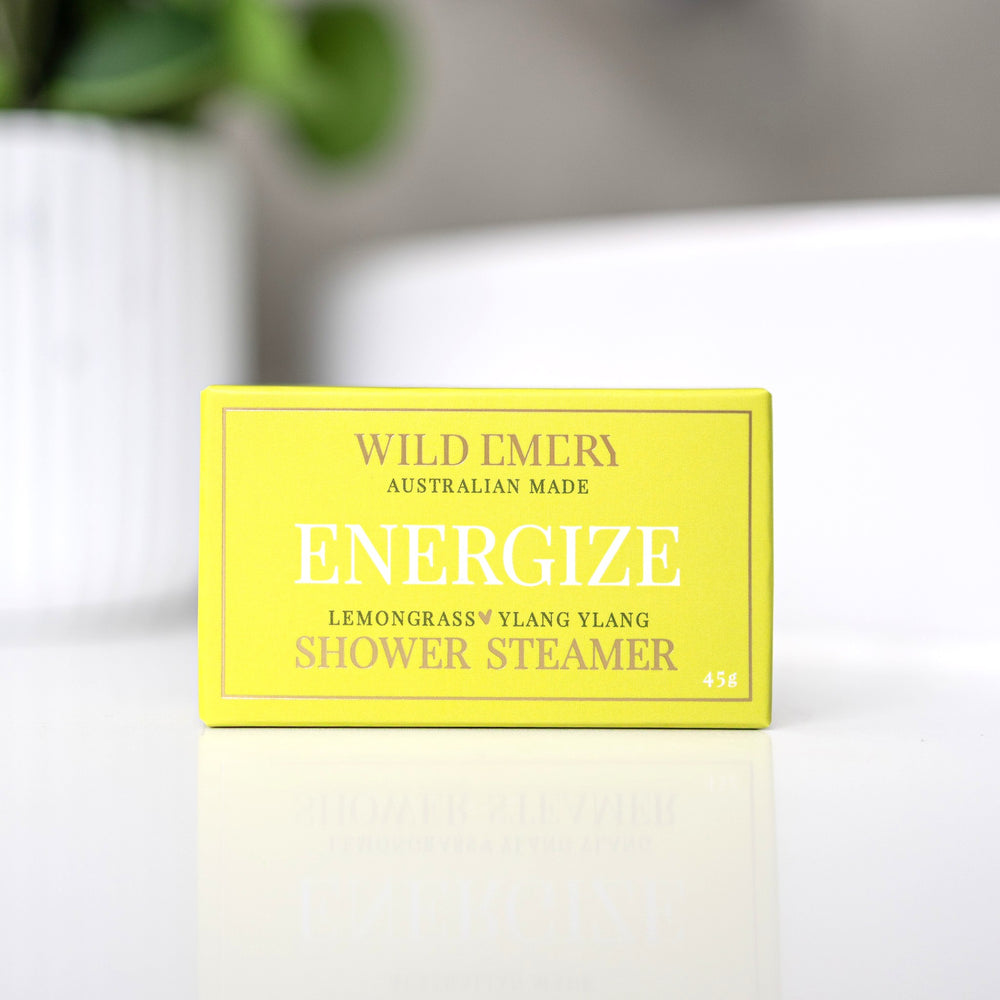 Wild Emery Energise Shower Steamer, lemongrass and ylang ylang aromatherapy scent