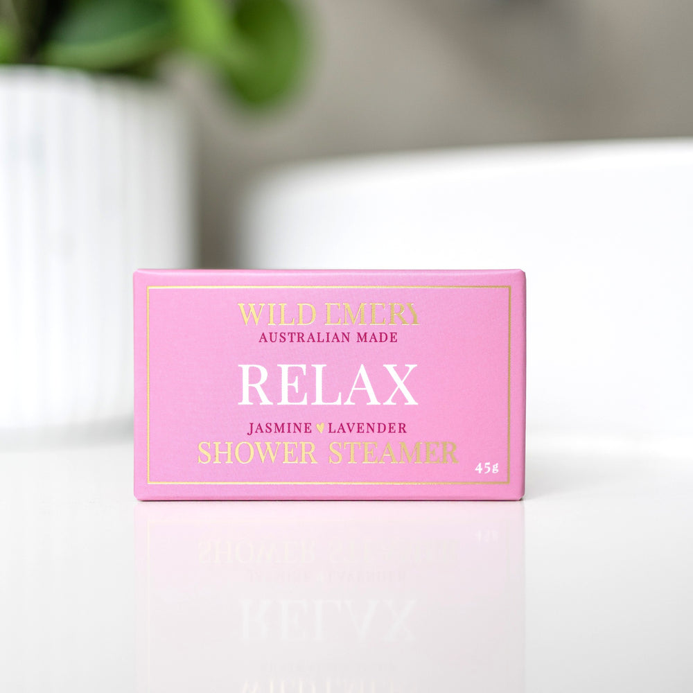 Wild Emery Relax Shower Steamer, jasmine and lavender aromatherapy scent
