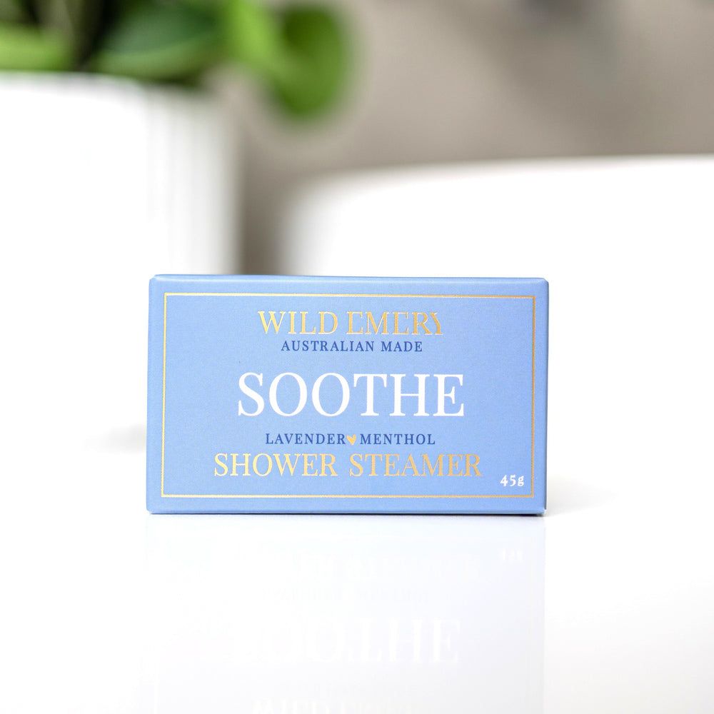 Wild Emery Soothe Shower Steamer, lavender and menthol aromatherapy scent