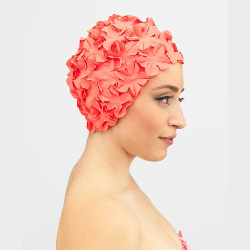 Kores Vintage Swim Cap in Fuchsia, coral pink flower swim cap