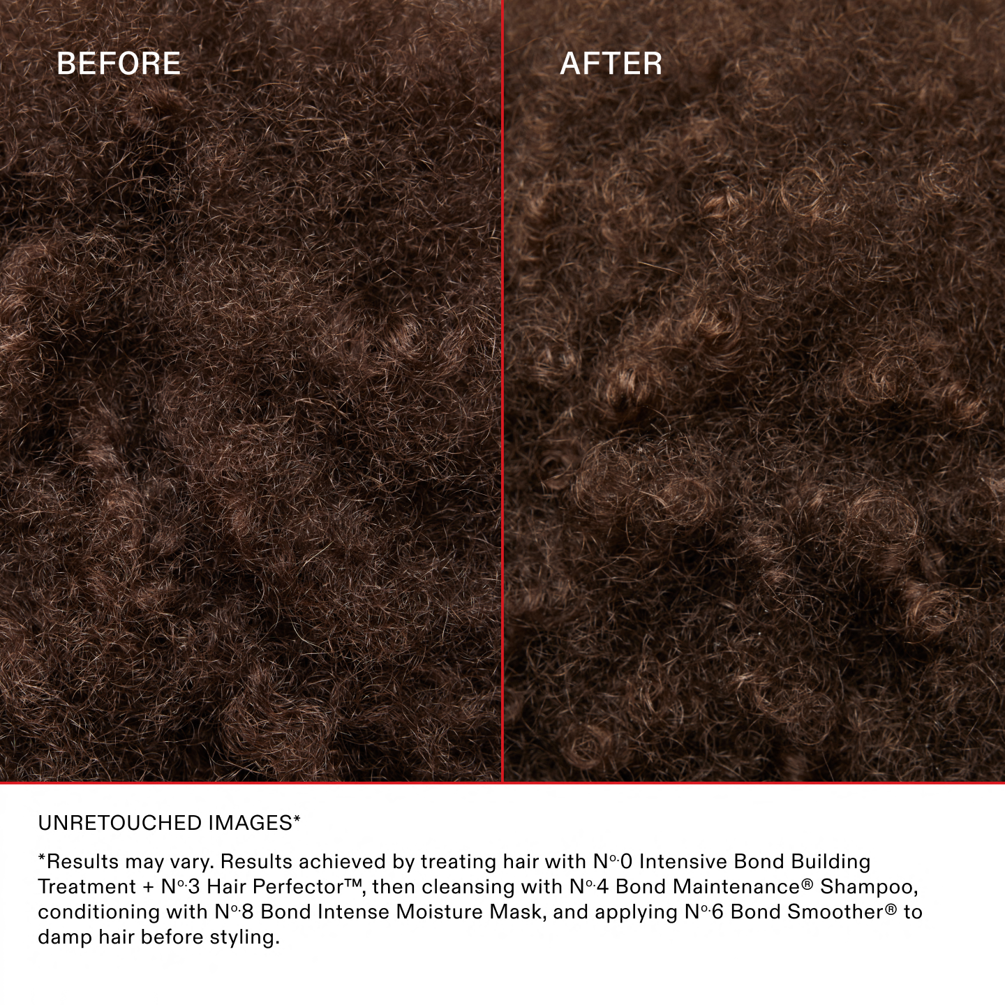 Olaplex No.0 Intensive Bond Building Treatment before and after results on damaged hair, unretouched images