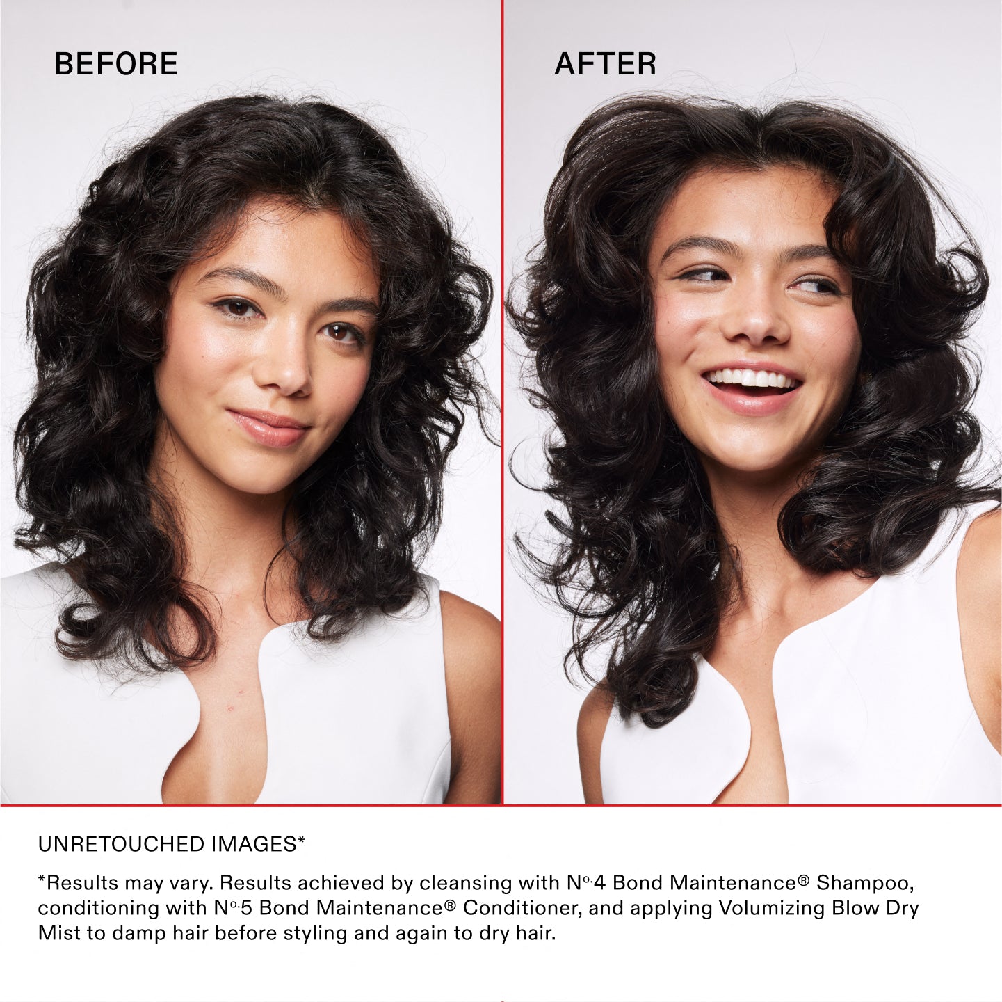 Olaplex Volumizing Blow Dry Mist before and after blowout results, unretouched images