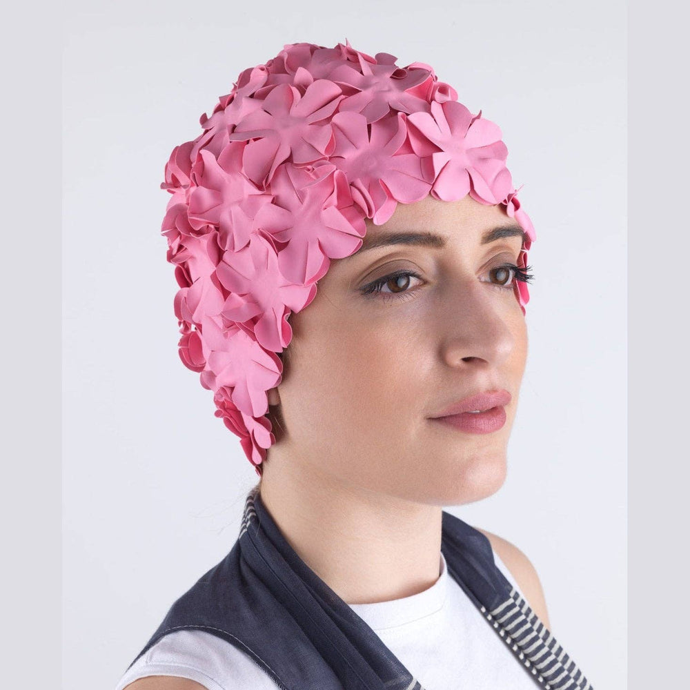 Kores Vintage Swim Cap in Pink, retro pink flower swim cap