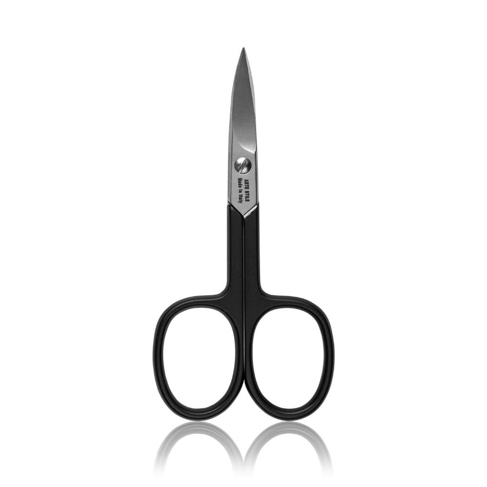ArteStile Nail Scissors in Matte Black, white background packshot of surgical grade stainless steel nail scissors