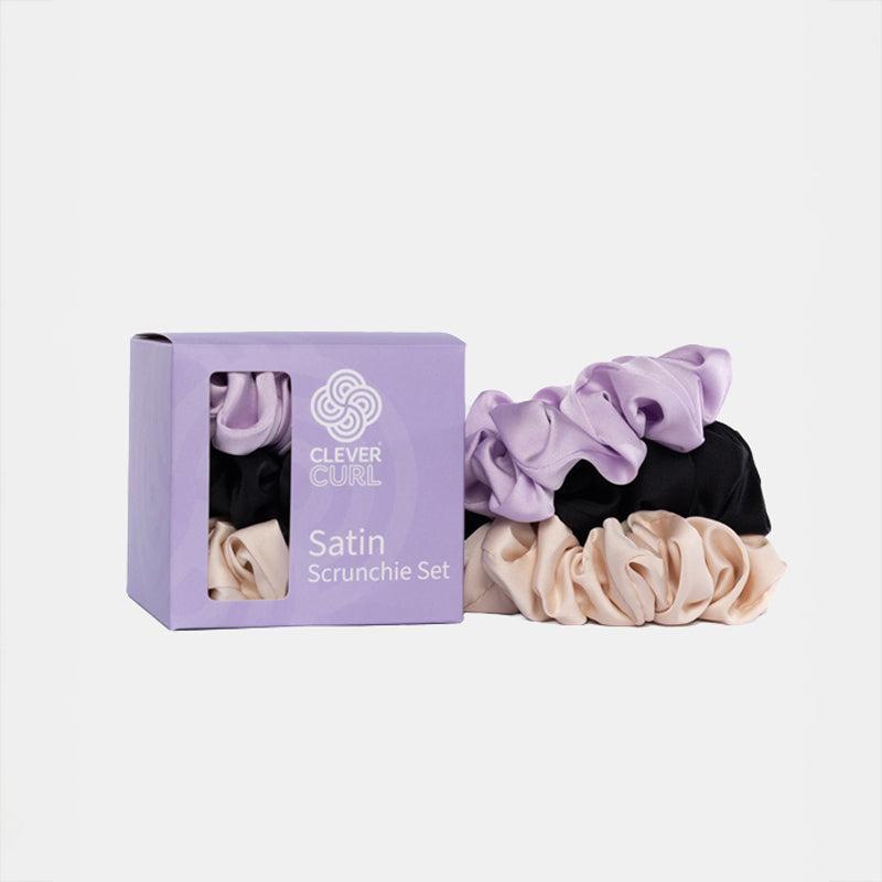 Clever Curl Satin Scrunchie Set of 3 RPET satin scrunchies with box