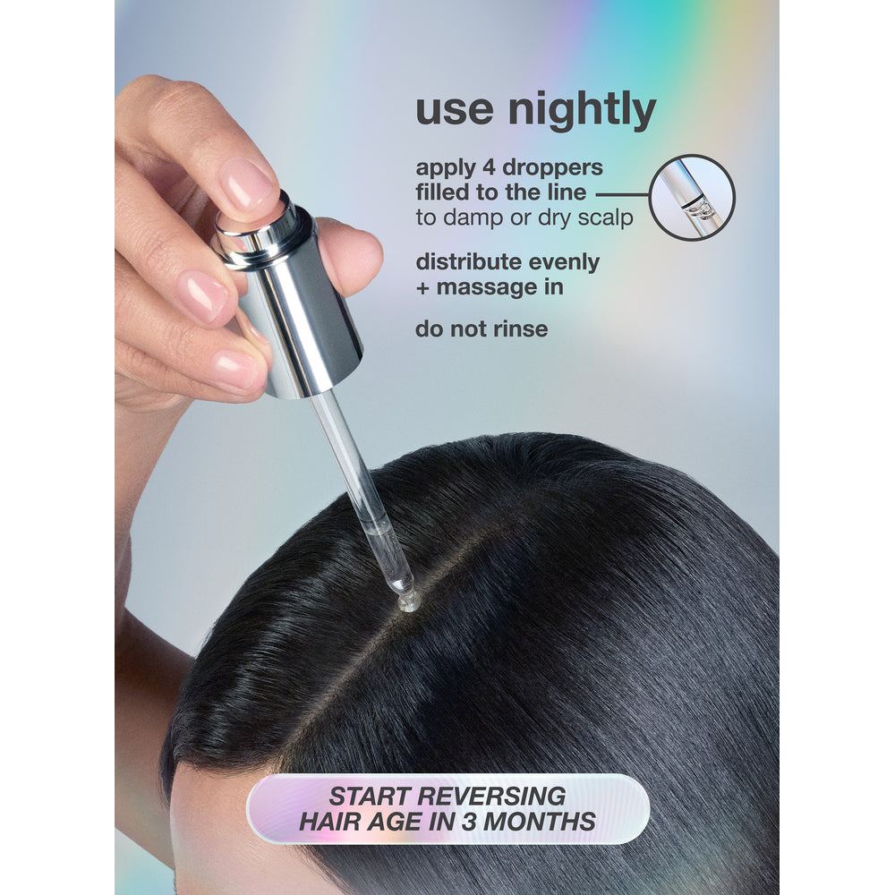 K18 FutureIQ Hair Longevity Serum how to use: apply 4 droppers to damp or dry scalp nightly, massage in, do not rinse