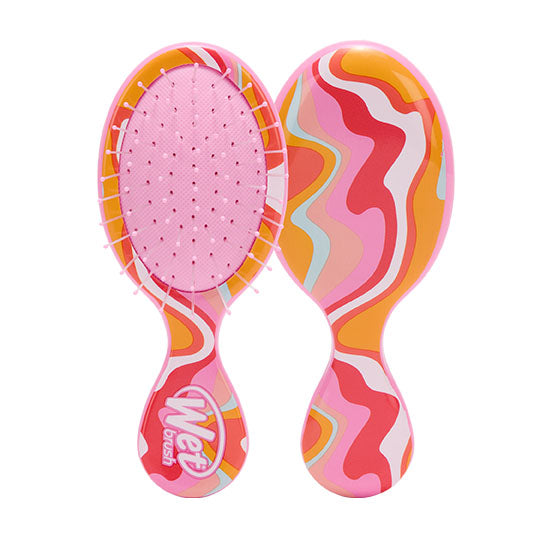 Wet Brush Endless Summer Mini Detangler in Ice Cream, pink swirl print, front and back view on white background