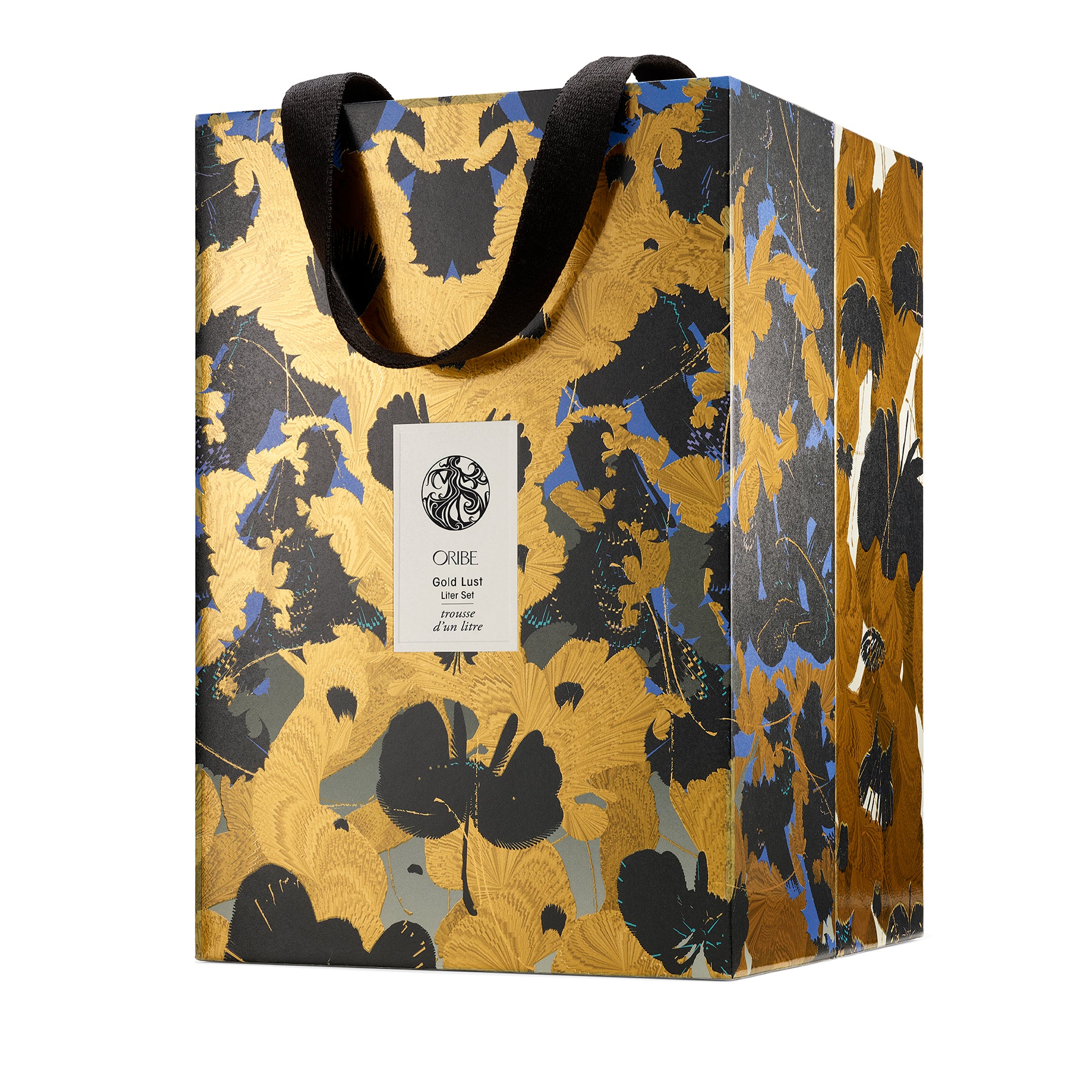 Oribe Gold Lust Liter Holiday Set – 1 L shampoo and conditioner duo in limited-edition Kustaa Saksi holiday packaging.