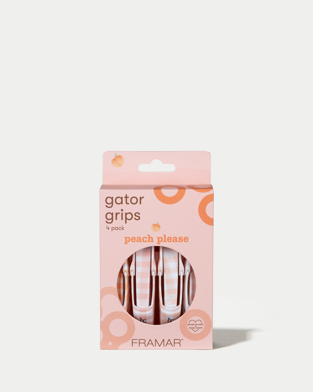 Framar Peach Please Gator Grips 4 pack in peach and pink packaging