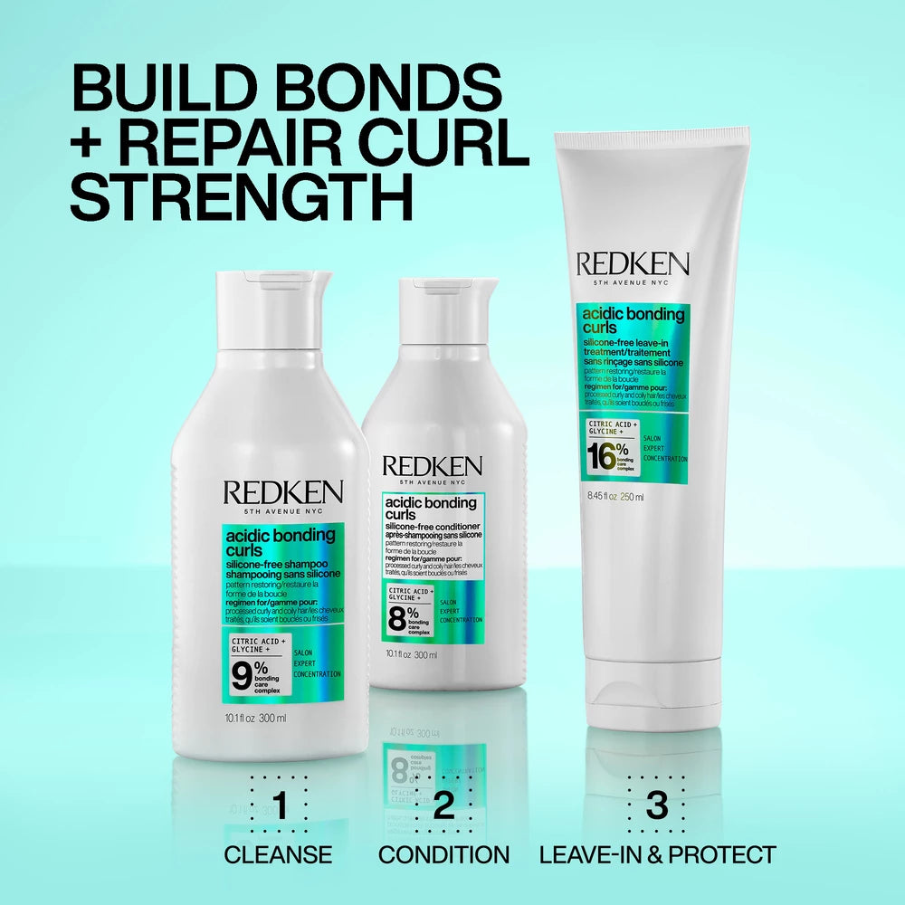 Redken Acidic Bonding Curls shampoo and conditioner routine steps for curly hair
