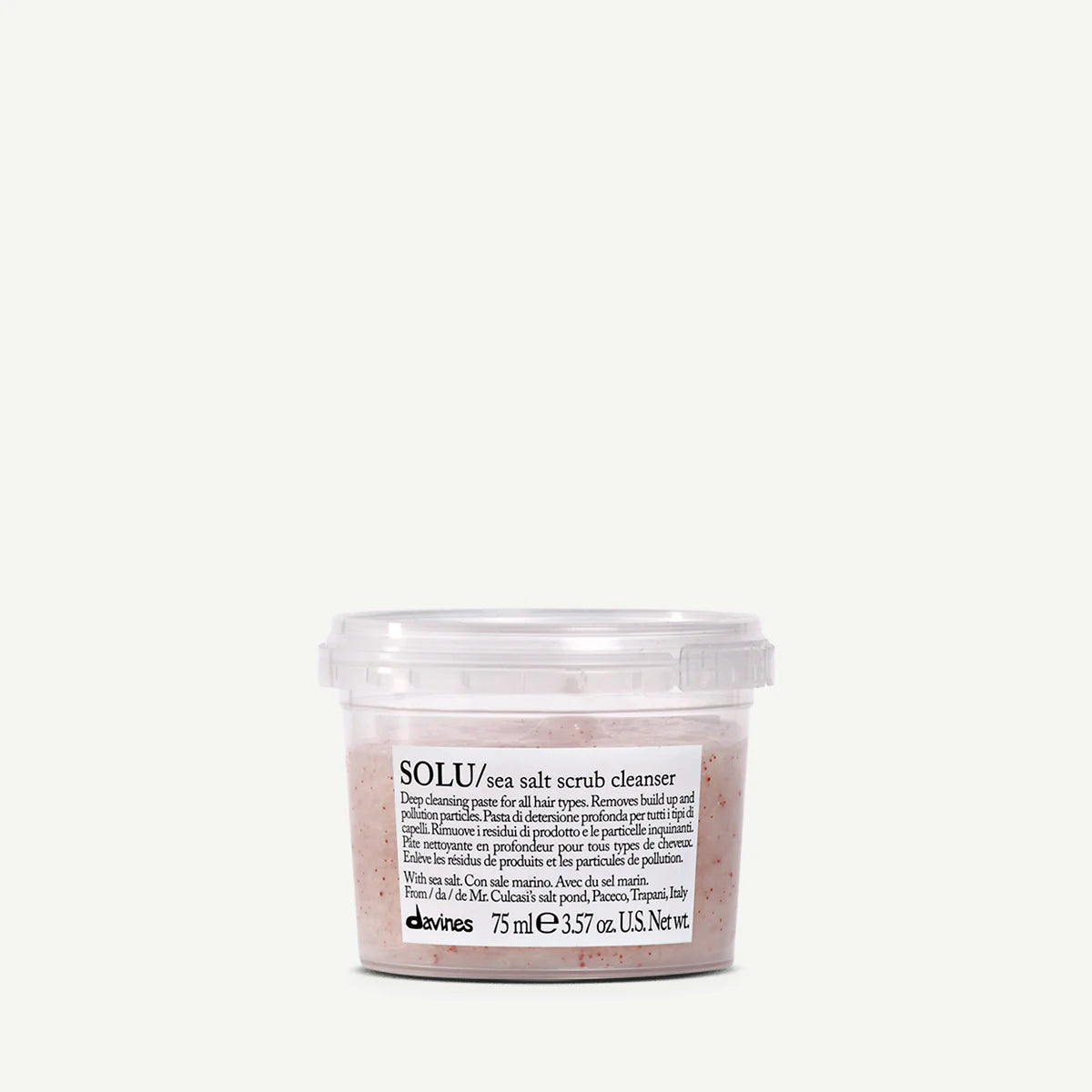 Davines SOLU sea salt scrub cleanser container on a white background