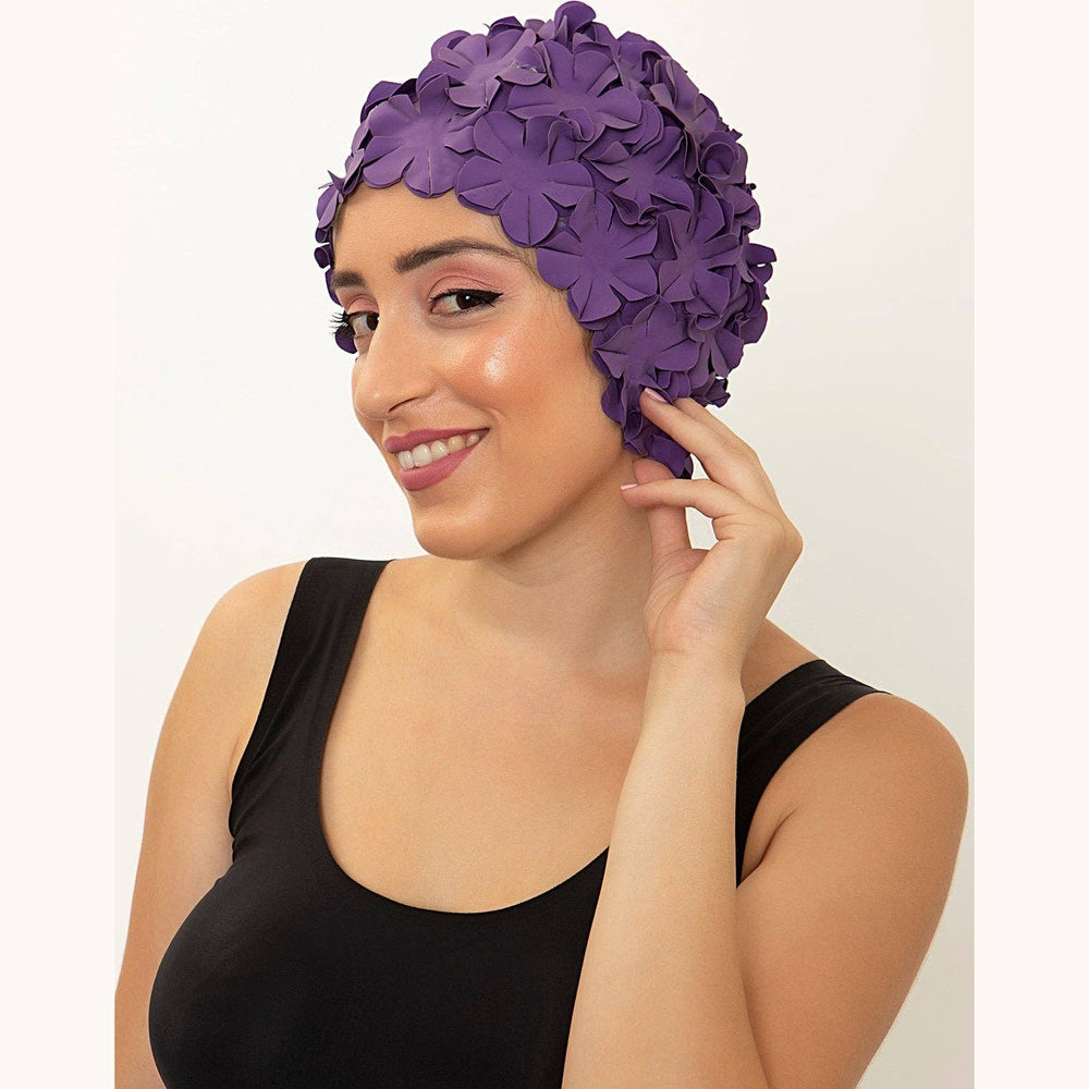 Kores Vintage Swim Cap in Purple, purple flower swim cap