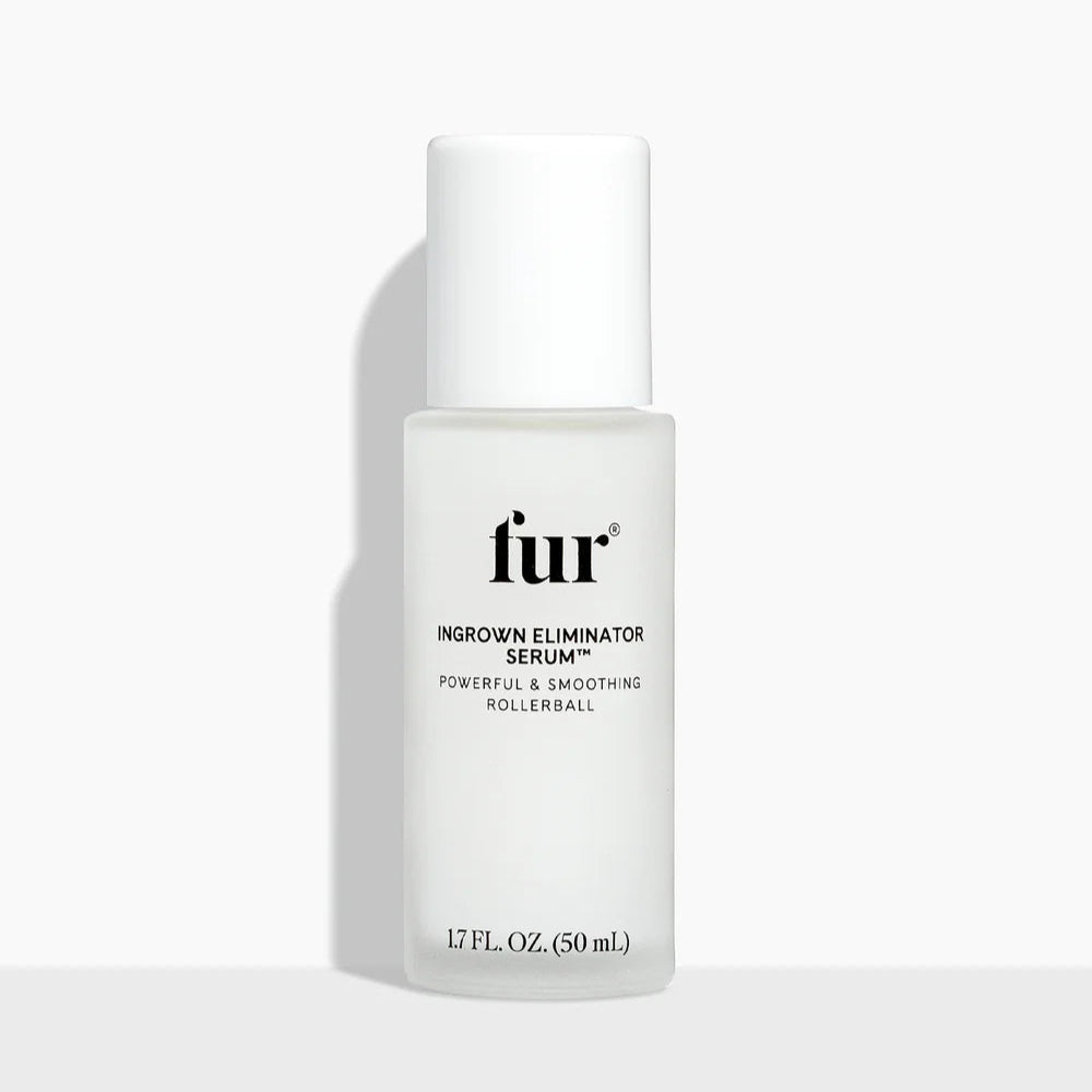 Fur ingrown eliminator serum bottle on a white background