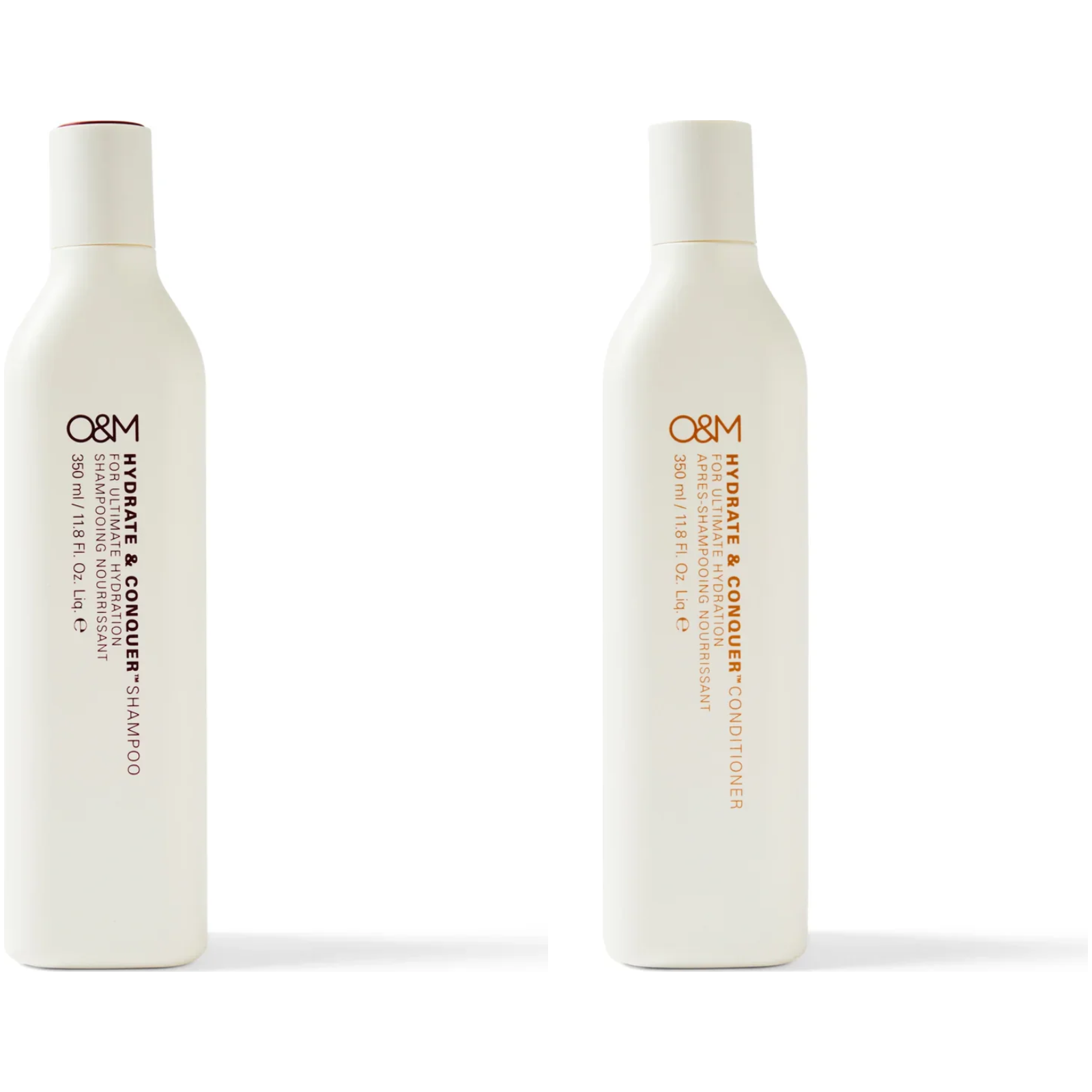 O&M Hydrate Bundle: Hydrate and Conquer Shampoo and Conditioner 350ml duo on a white background