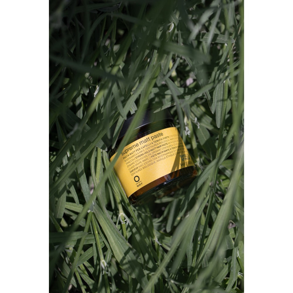 Oway Supreme Matt Paste 50ml jar amongst greenery
