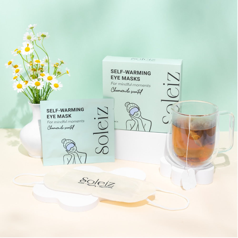 Soleiz Chamomile self-warming eye mask scent information panel