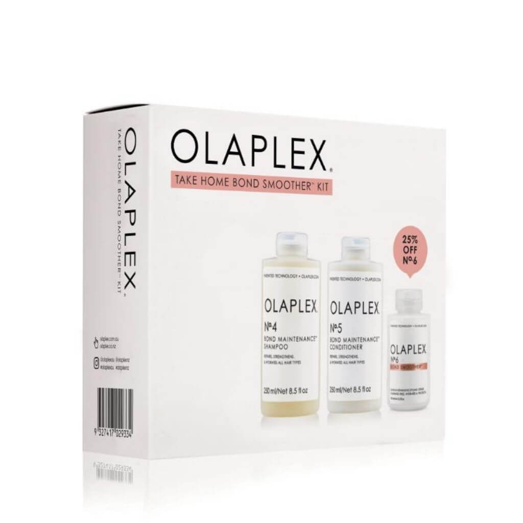 Olaplex shampoo conditioner and smoother on one takehome set
