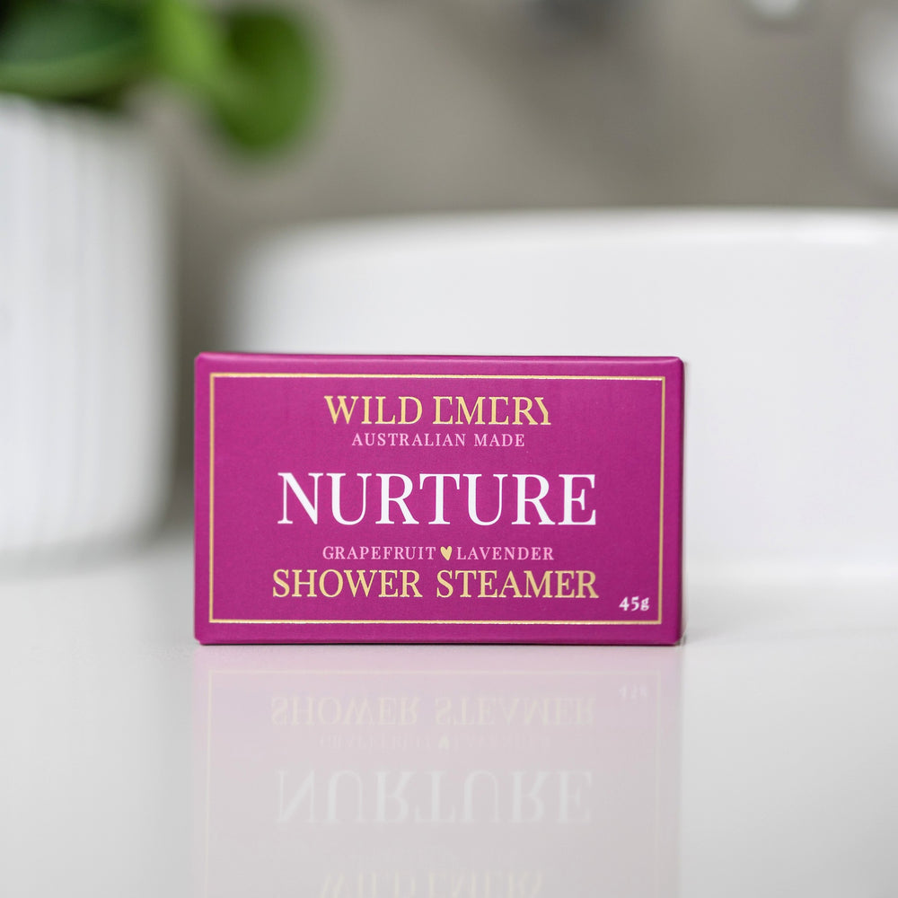 Wild Emery Nurture Shower Steamer, lavender and pink grapefruit aromatherapy scent