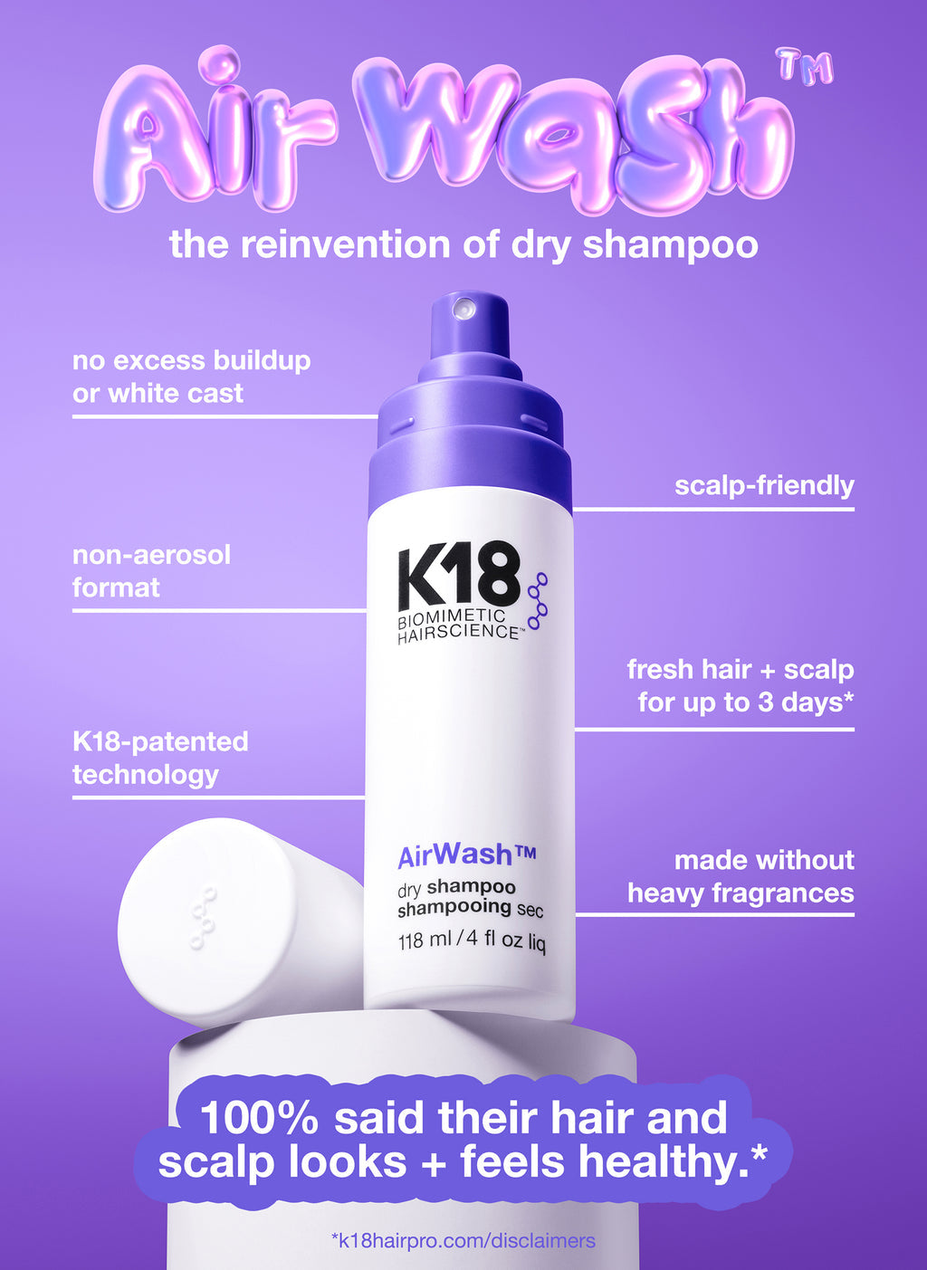 K18 AirWash Dry Shampoo benefits, oil absorption and 3-day odour control
