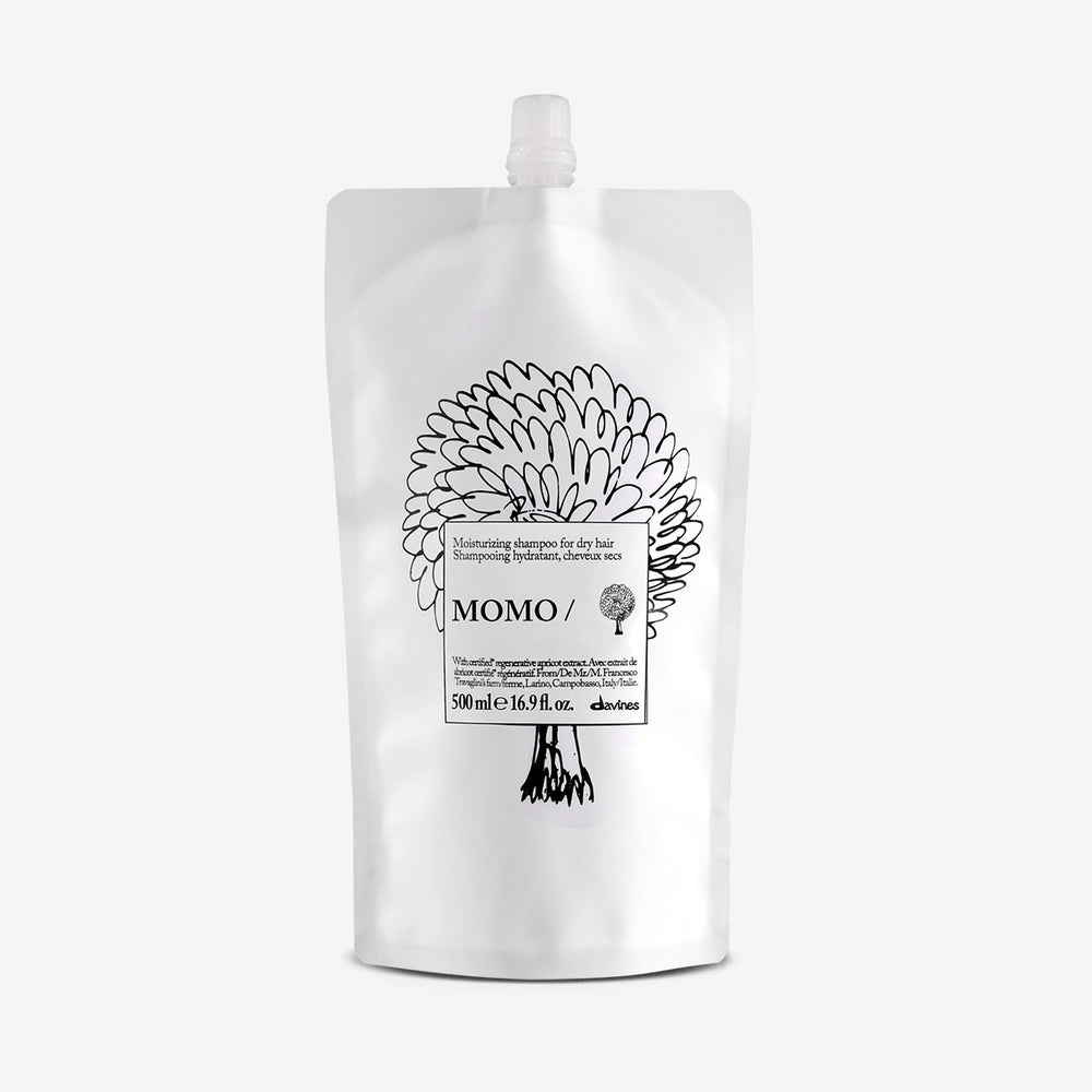 Davines MOMO Shampoo 500ml Refill pouch white background front view for dry hair