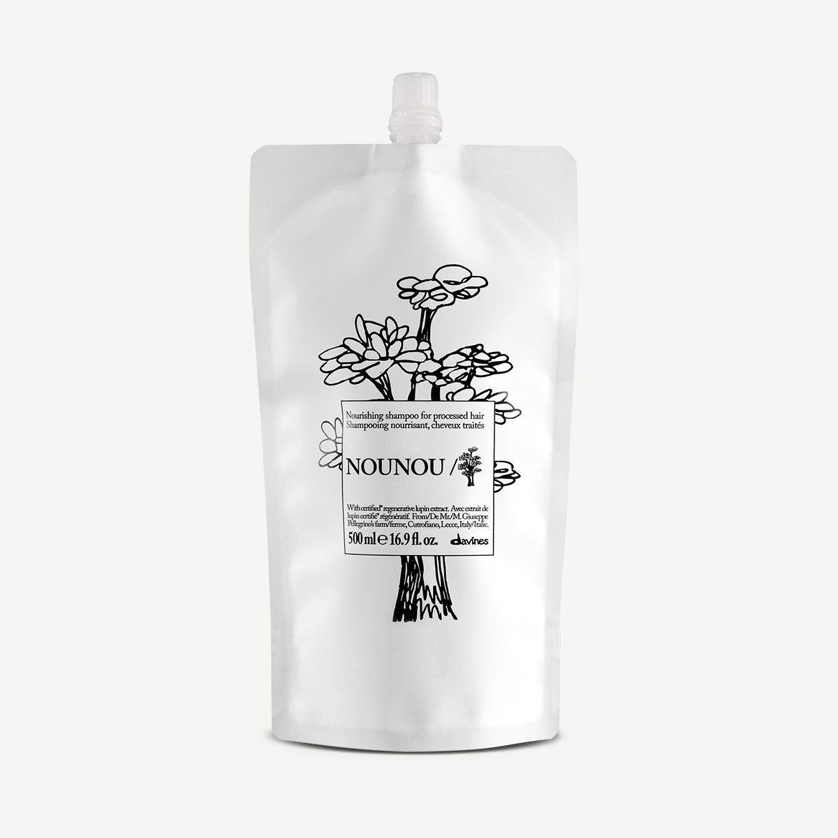 Davines Nounou Shampoo 500ml Refill pouch white background front view for processed hair