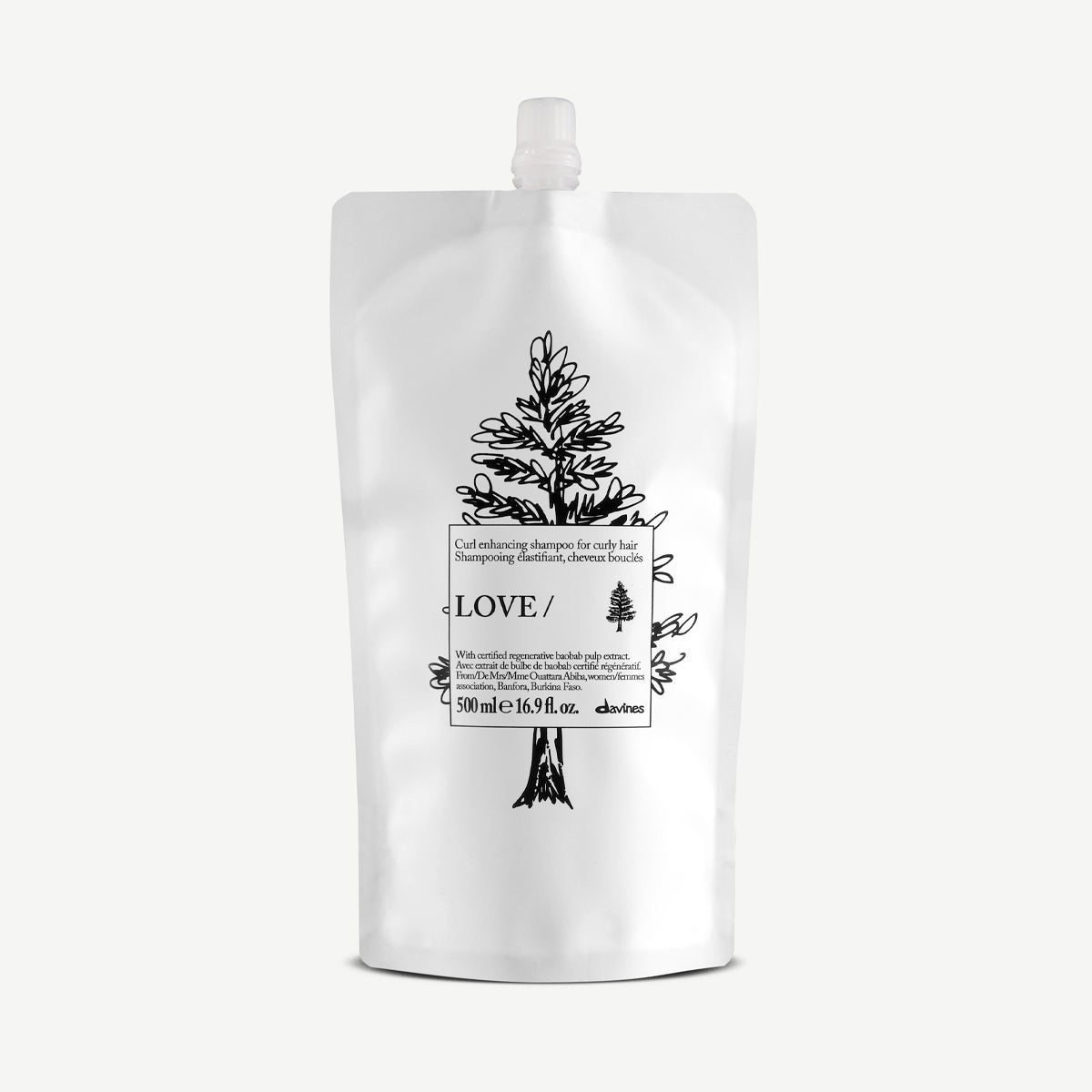 Davines LOVE Curl Shampoo 500ml Refill pouch white background front view for curly hair