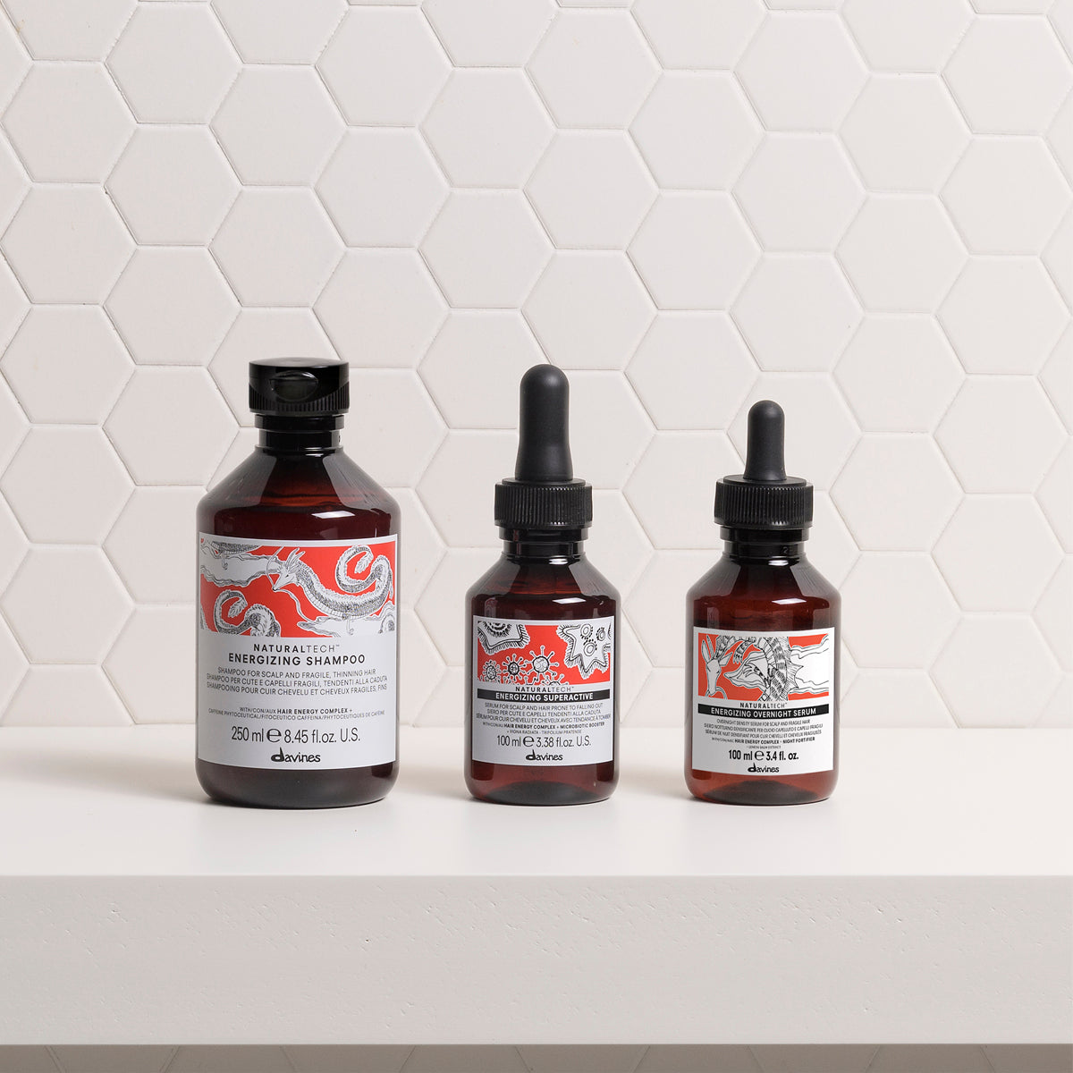 Davines Energising Overnight Serum 100ml lifestyle image, overnight leave-in serum for fragile hair prone to breakage