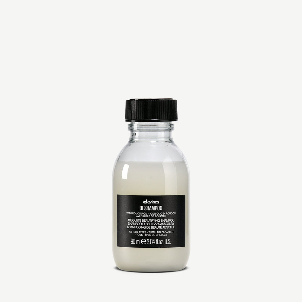Davines Oi Shampoo 90ml travel size white background bottle for soft shiny hair — Sable Boutique NZ