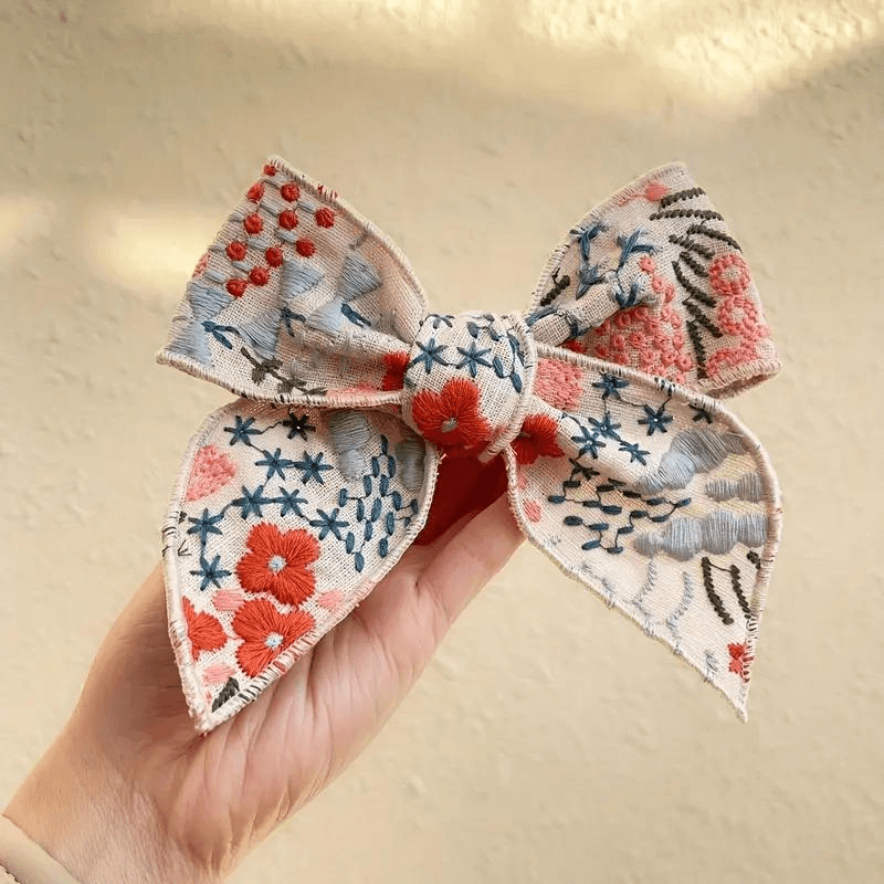 Embroidered Bow Clip