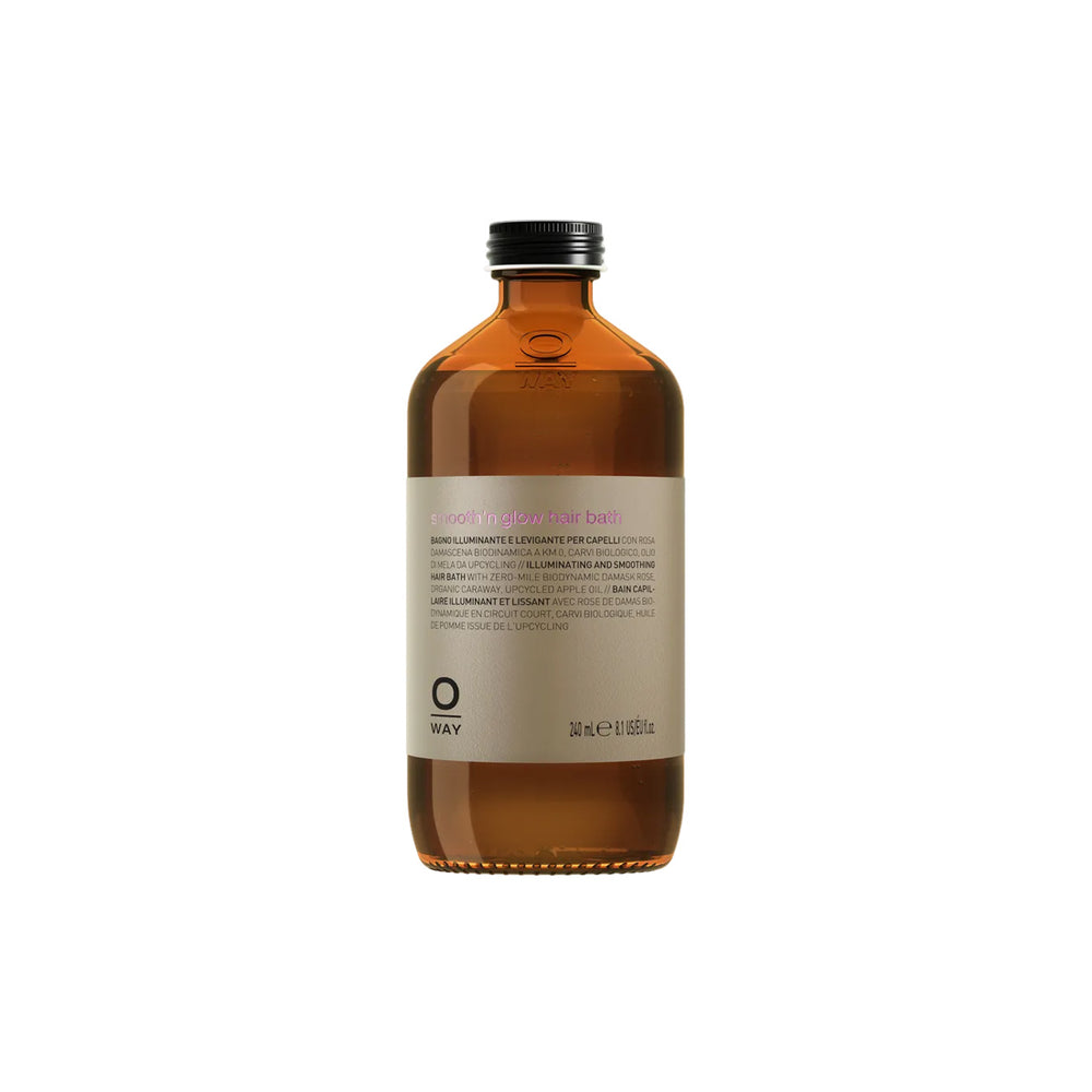 Oway Smooth'n Glow Hair Bath 240ml smoothing shampoo for frizzy hair, front view