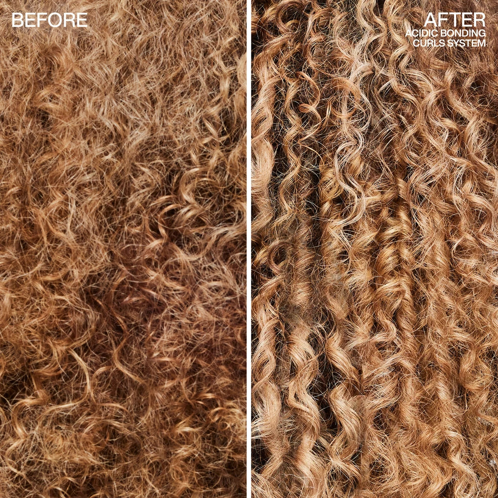 Redken Acidic Bonding Curls before and after close up on damaged curls