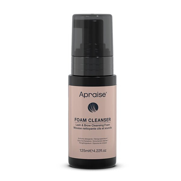 Apraise Foam cleanser bottle with black cap and pink label on a white background