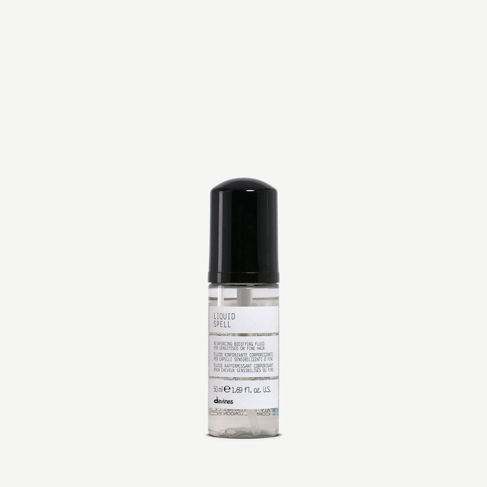 Davines Liquid Spell reinforcing bodifying fluid back of bottle showing directions and ingredients