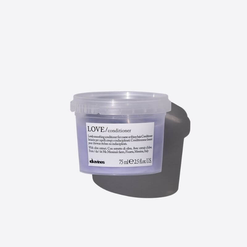 Davines LOVE Smoothing Conditioner 75ml travel size tub for coarse and frizzy hair, white background