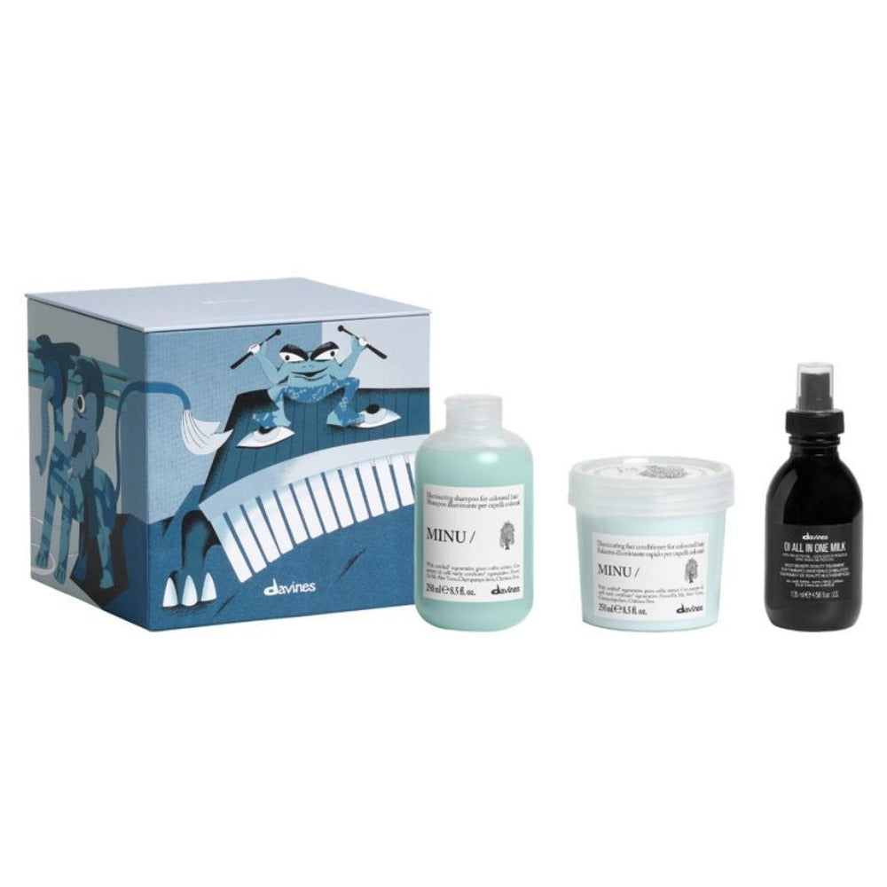 Davines Minu Pack 2026 Christmas gift box containing MINU Conditioner 250ml for coloured hair