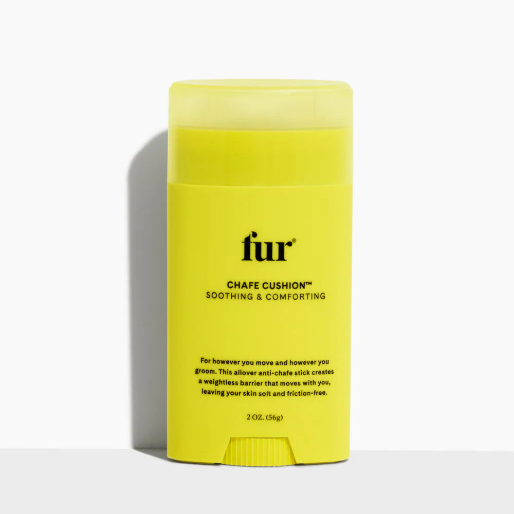 Yellow packaging of fur chafe cushion on a white background