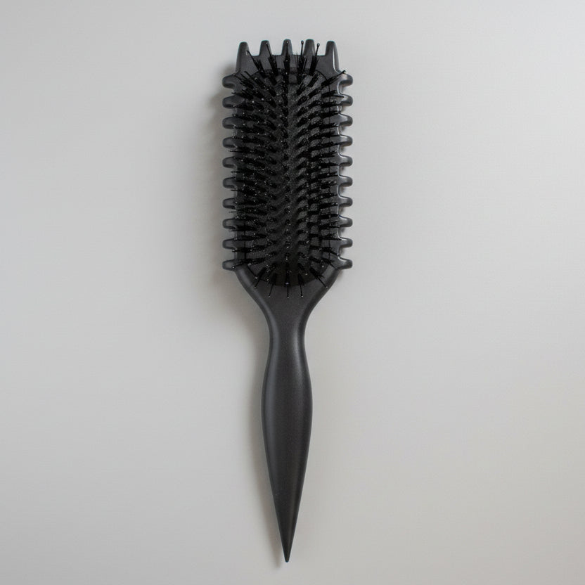 black curly girl Hairbrush on a pegboard