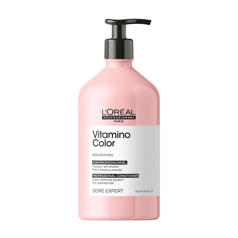 L'Oreal Vitamino Color conditioner bottle on a white background