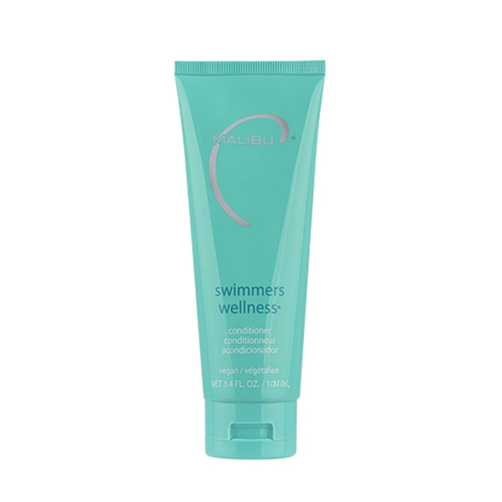 Malibu C Swimmers Wellness Conditioner 100ml travel size tube white background front view for post-swim hair repair