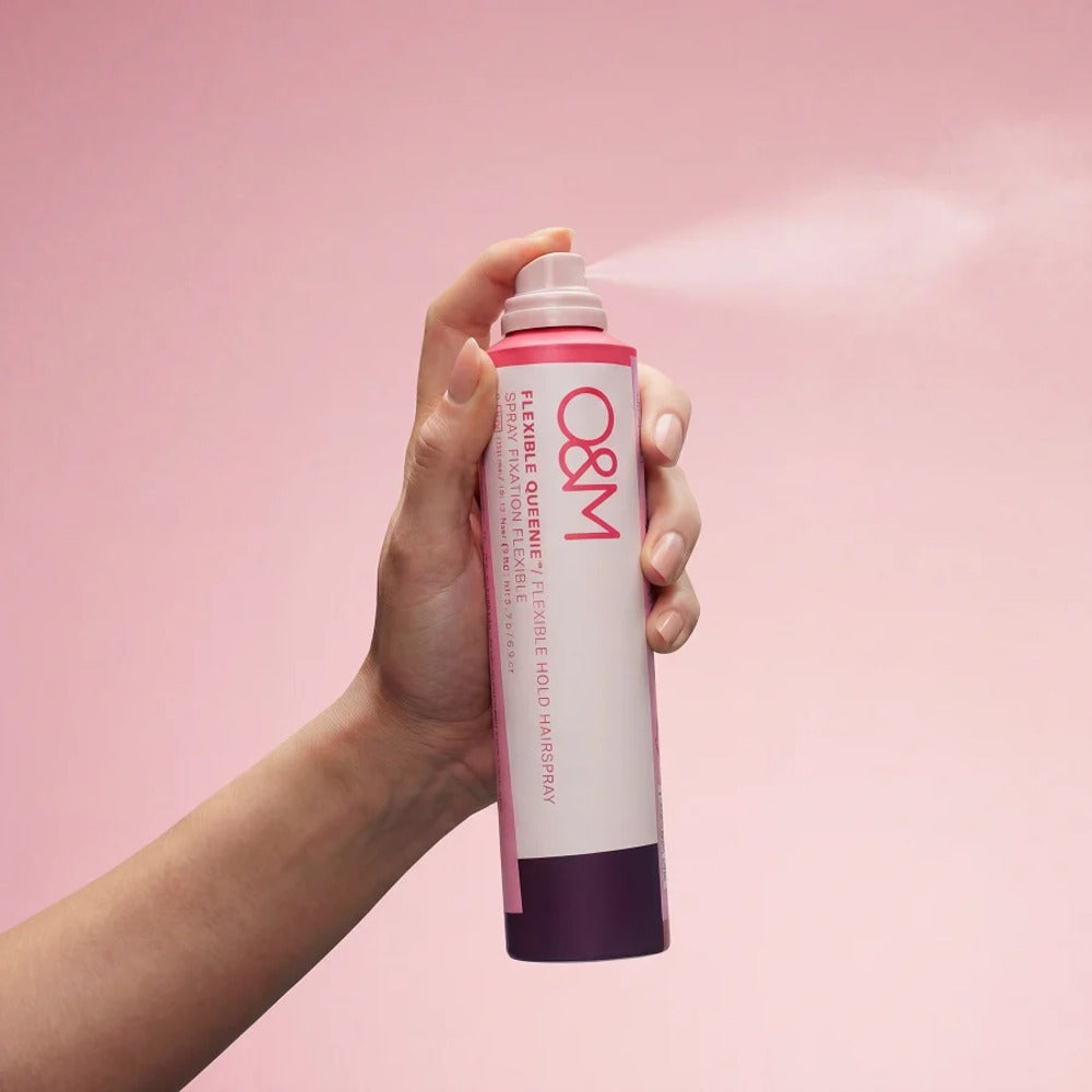O&M Flexible Queenie hairspray fine mist detail showing flake free flexible hold