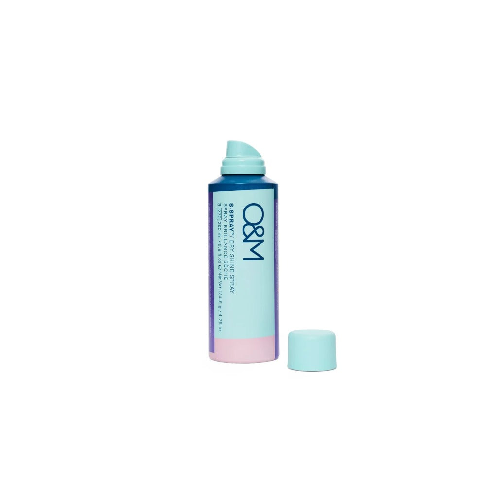 O&M S-Spray Dry Shine Spray 200ml with lid off showing the spray nozzle