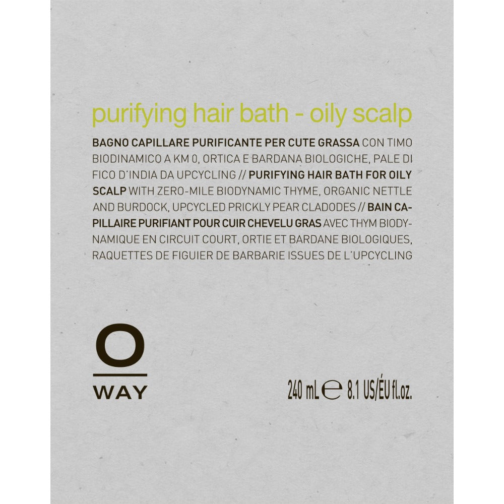 Oway Purifying Hair Bath for oily scalps bottle label detail