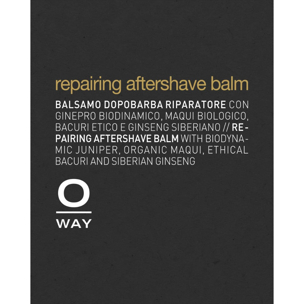 Oway Repairing Aftershave Balm label with biodynamic juniper details