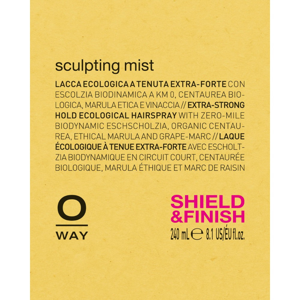 Oway Sculpting Mist shield and finish label details