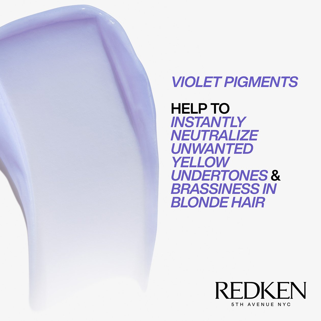 Redken product with purple pigments and text on a white background