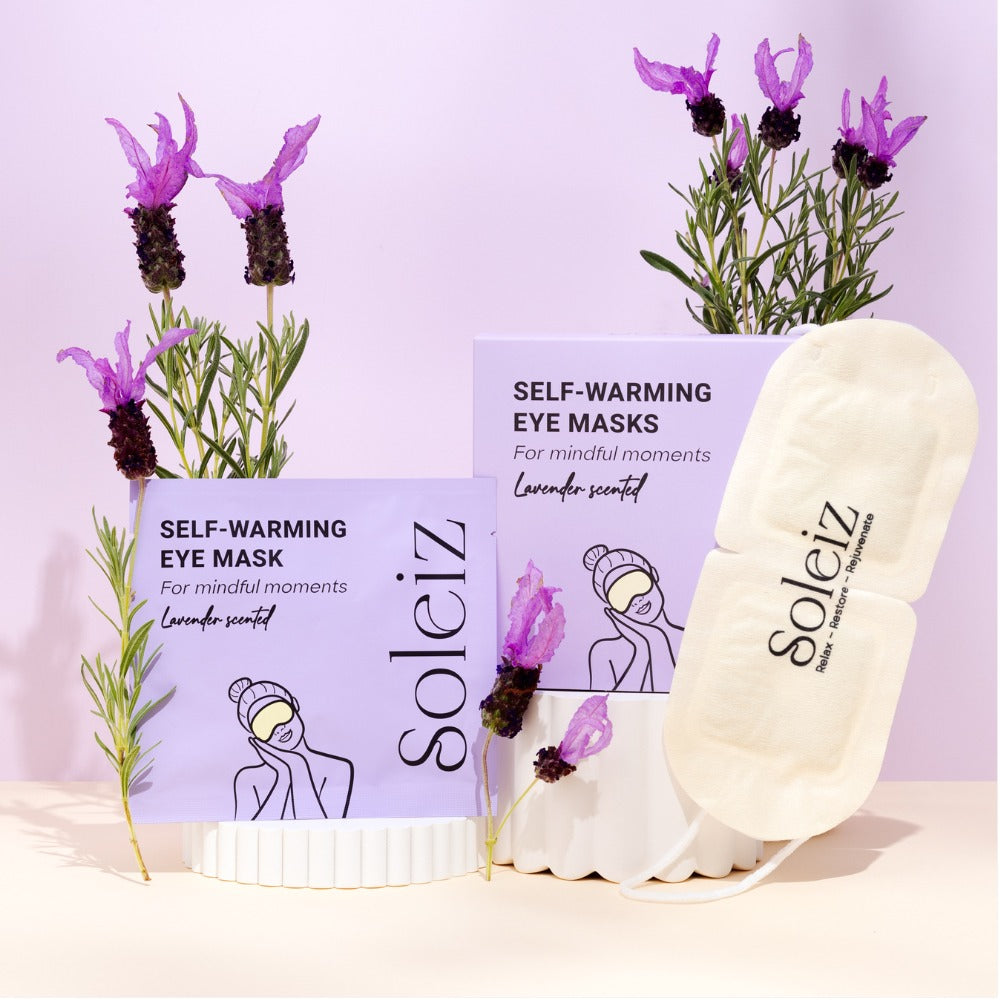 Soleiz Lavender self-warming eye mask scent information panel