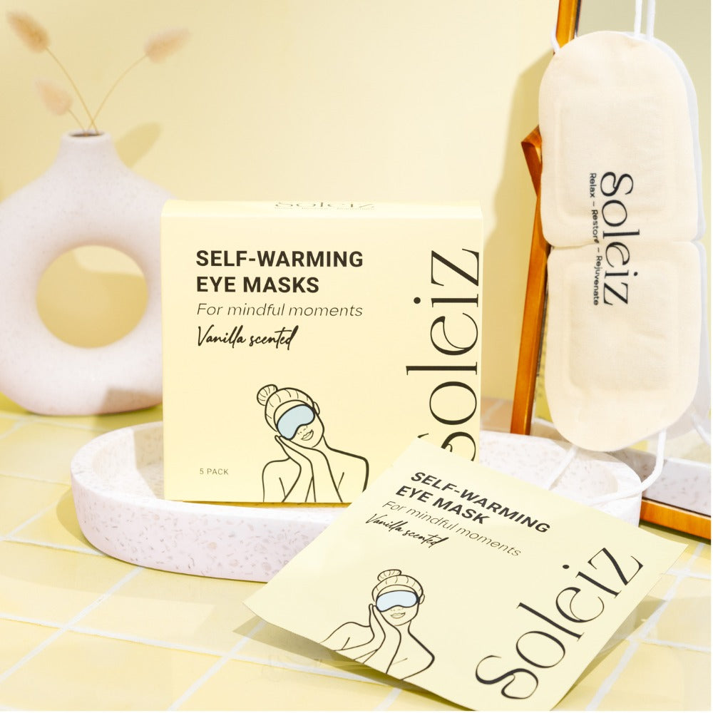 Soleiz Vanilla self-warming eye mask scent information panel