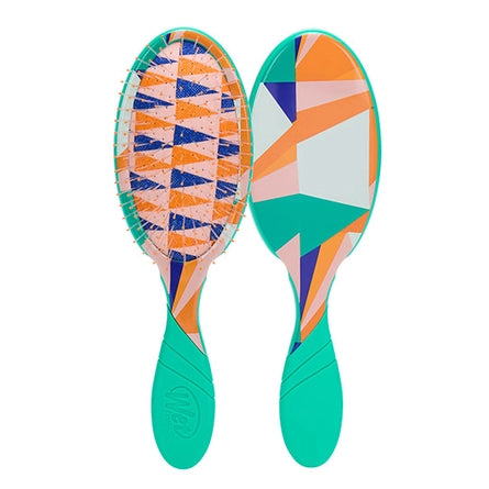 Two colorful Wet Brush hairbrushes with geometric patterns on a white background 